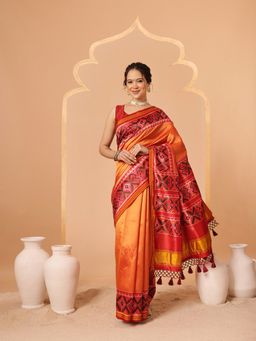 Silk Land - Orange Festive Wear Gala Concept Patola Saree with Unstitched Blouse