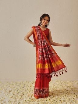 Silk Land - Red Festive Wear Gala Concept Patola Saree with Unstitched Blouse