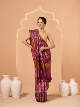 Silk Land - Mauve Paithani Twill Silk Zari Work Saree with Unstitched Blouse
