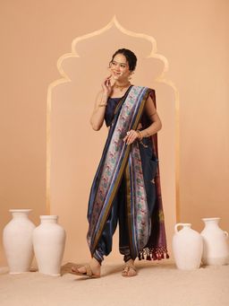 Silk Land - Blue Paithani Patola Soft Twill Silk Zari Work Saree with Unstitched Blouse