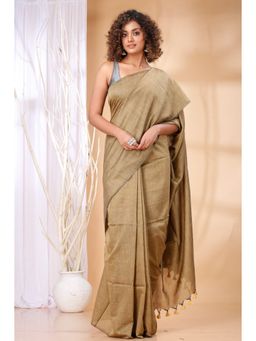 Ruuprekha - Women Brown Cotton Solid Saree with Unstitched Blouse