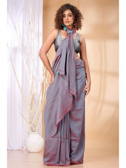 Ruuprekha - Women Mauve Cotton Solid Saree with Unstitched Blouse