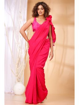 Ruuprekha - Women Pink Cotton Solid Saree with Unstitched Blouse