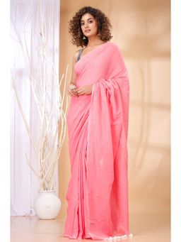 Ruuprekha - Women Pink Gold Cotton Solid Saree with Unstitched Blouse