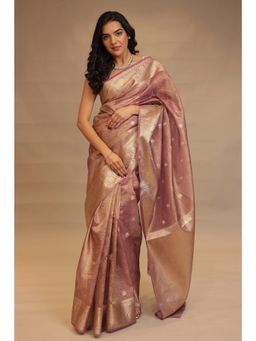 Zari Jaipur - Women Mauve Tissue Woven Saree with Unstitched Blouse