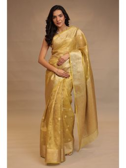 Zari Jaipur - Women Green Tissue Woven Saree with Unstitched Blouse
