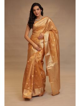 Zari Jaipur - Women Mustard Tissue Woven Saree with Unstitched Blouse