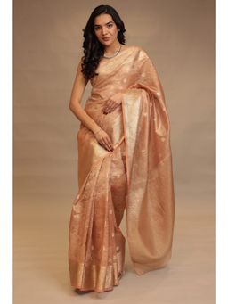 Zari Jaipur - Women Peach Tissue Woven Saree with Unstitched Blouse