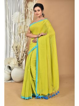 Ruuprekha - Women Green Cotton Solid Saree with Unstitched Blouse
