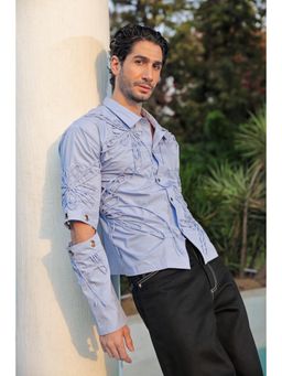 Label Aparna Rawat - Blue Embroidered Split Shirt