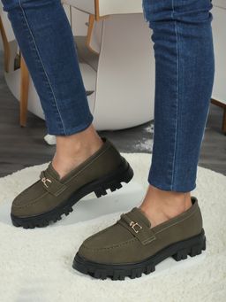 ELLE - Womens Fashionable Olive Color Solid Loafers