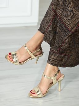 ELLE - Womens Gold Color Embellished Heel Sandals