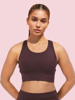 Enamor - A202 Medium Impact Quick Dry Longline Workout Sports Bra Brown