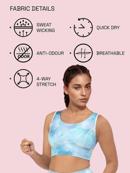Enamor - A204 Sports Bra - High-Impact Long Line Bra With Stylish Print Light Blue