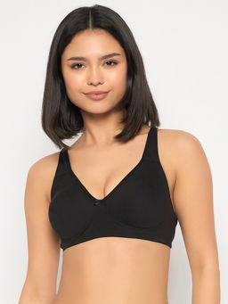 Clovia - Cotton Solid Non-Padded Full Cup Wire Free T-Shirt Bra - Black