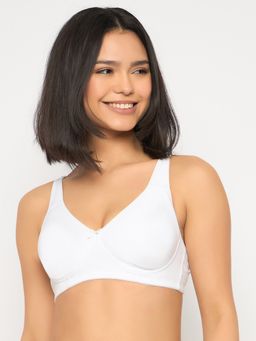 Clovia - Cotton Solid Non-Padded Full Cup Wire Free T-Shirt Bra - White