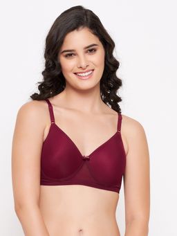 Clovia - Powernet Padded Full Cup Wire Free T-Shirt Bra - Maroon