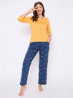 Clovia - Cotton Printed Top And Pyjama Yellow (Set of 2)