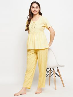 Clovia - Cotton Printed Top And Pyjama Yellow (Set of 2)