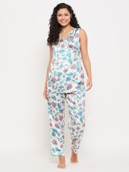 Clovia - Satin Printed Top And Pyjama Multi-Color (Set of 2)