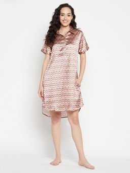 Clovia - Satin Printed Short Night Dress Multi-Color
