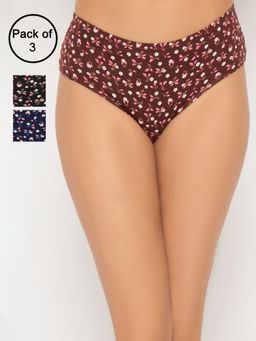 Clovia - Cotton Spandex Medium Waist Inner Elastic Hipster Panty Multi-Color (Pack of 3)