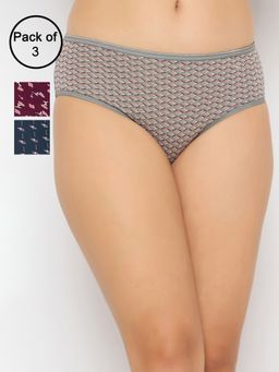 Clovia - Cotton Spandex Medium Waist Outer Elastic Hipster Panty Multi-Color (Pack of 3)