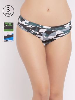 Clovia - Cotton Spandex Medium Waist Inner Elastic Bikini Panty Multi-Color (Pack of 3)