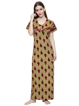 Secret Wish - Women Beige Printed Cotton Nighty (Free Size)