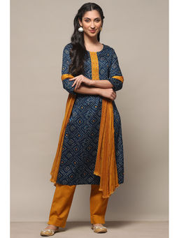 Biba - Blue Satin Unstitched Suit (Set of 3)