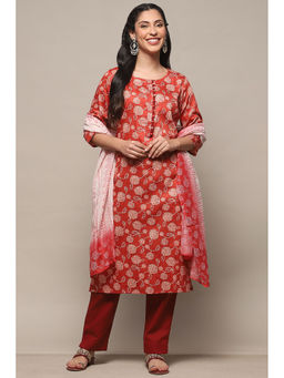 Biba - Rust Satin Unstitched Suit (Set of 3)