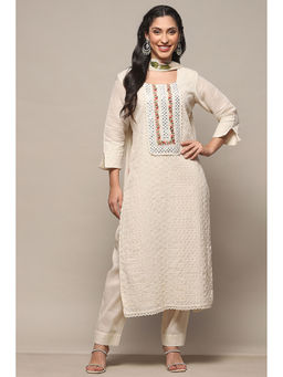 Biba - Off White Cotton Unstitched Suit (Set of 3)