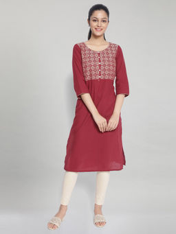 Aurelia - Maroon Round Neck Printed Kurta