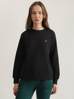 GANT - Women Black Solid Round Neck Full Sleeves Sweatshirt