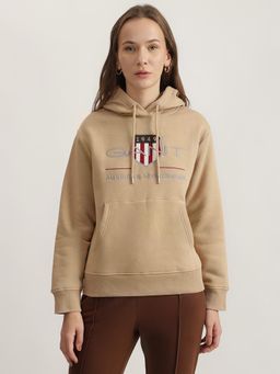 GANT - Women Beige Embroidered Hooded Full Sleeves Sweatshirt