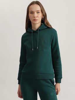GANT - Women Green Embroidered Hooded Full Sleeves Sweatshirt