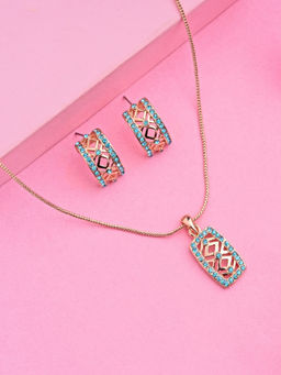 Estele - Rose Gold Plated Geometrical Designer Necklace Set with Crystals for Women