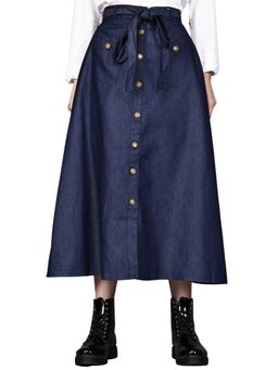 Codaisy PRO - Blue Solid Denim A-Line Skirt with Belt