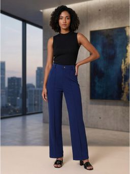 KOTTY - Navy Blue Solid Viscose Rayon Regular Co-Ord Set