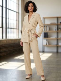 KOTTY - Beige Solid Crepe Regular Co-Ord Set