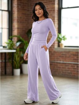 KOTTY - Purple Solid Cotton Blend Regular Co-Ord Set