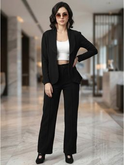KOTTY - Black Solid Viscose Rayon Regular Co-Ord Set