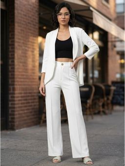 KOTTY - White Solid Viscose Rayon Regular Co-Ord Set