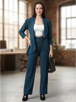 KOTTY - Teal Solid Viscose Rayon Regular Co-Ord Set