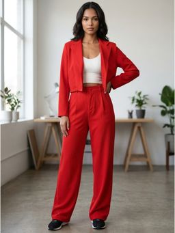KOTTY - Red Solid Viscose Rayon Regular Co-Ord Set