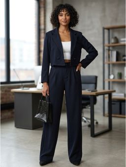KOTTY - Navy Blue Solid Viscose Rayon Regular Co-Ord Set