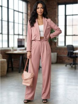 KOTTY - Pink Solid Viscose Rayon Regular Co-Ord Set