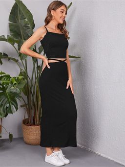 KOTTY - Black Solid Viscose Rayon Regular Co-Ord Set