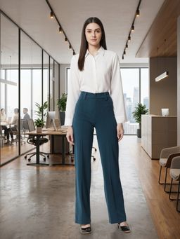 KOTTY - Blue Solid Viscose Straight Pant