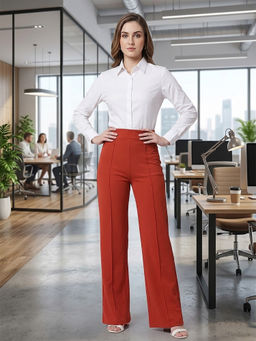 KOTTY - Orange Solid Viscose Wide Pant